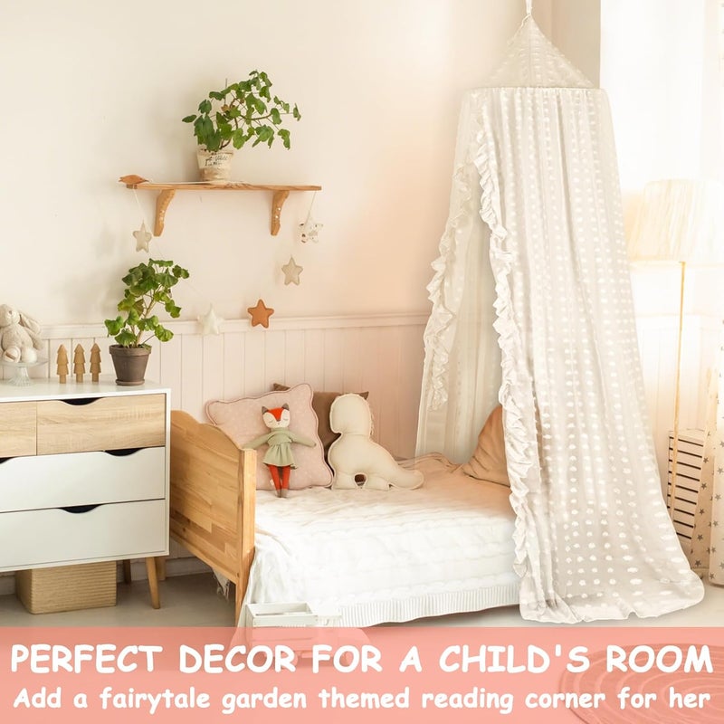 jiangcha Princess Bed Canopy for Girls - Crib Canopy for Bed - Mosquito Net for Bed, Kids Bed Canopy with Princess Room Decor for Girls Bedroom,Children's Reading Room Decor (Beige) - Image 5